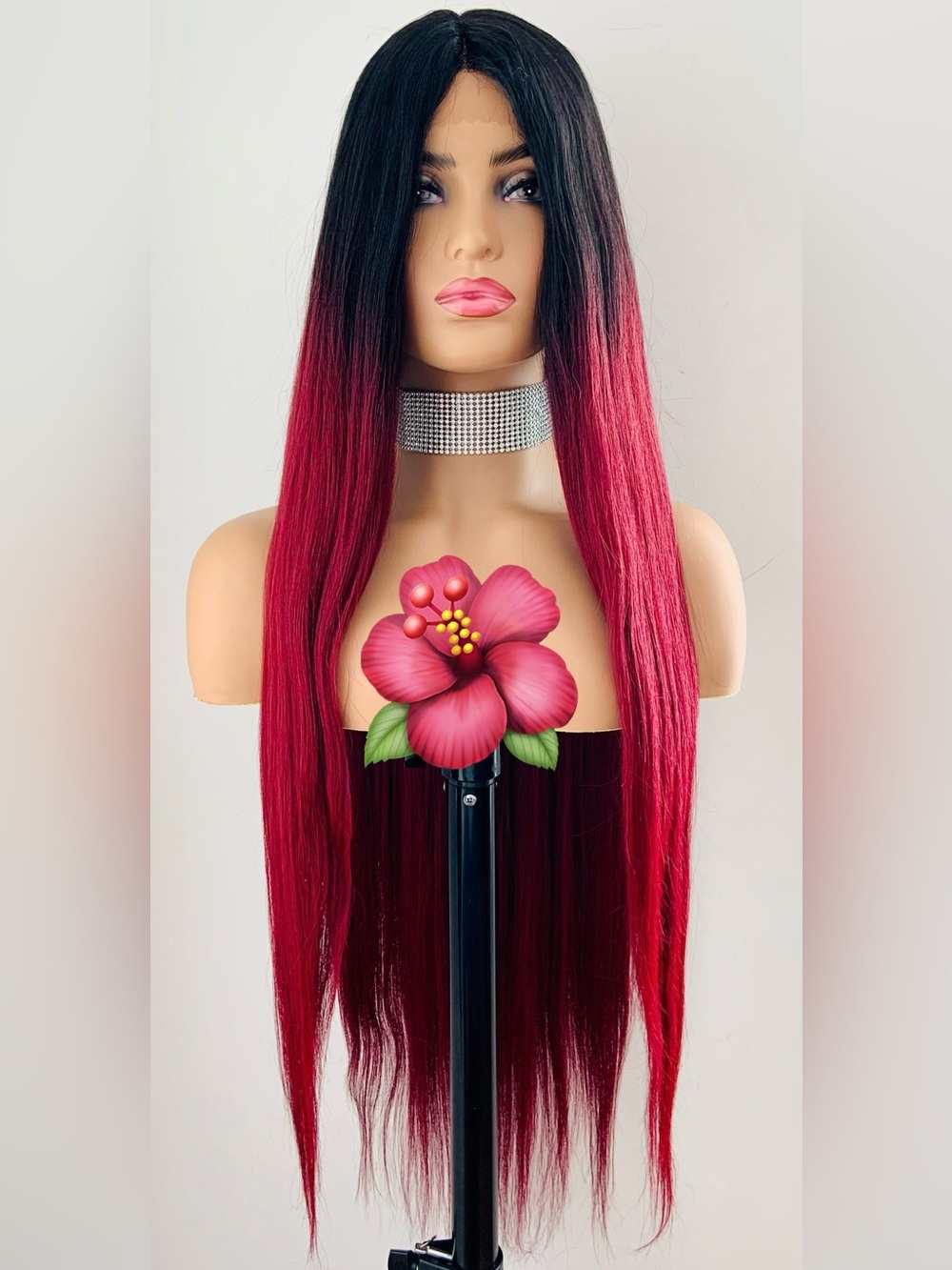 Long Ombre Burgundy Curling Iron Safe Fiber Lace Front Wig- Events/BoHo/Cosplay